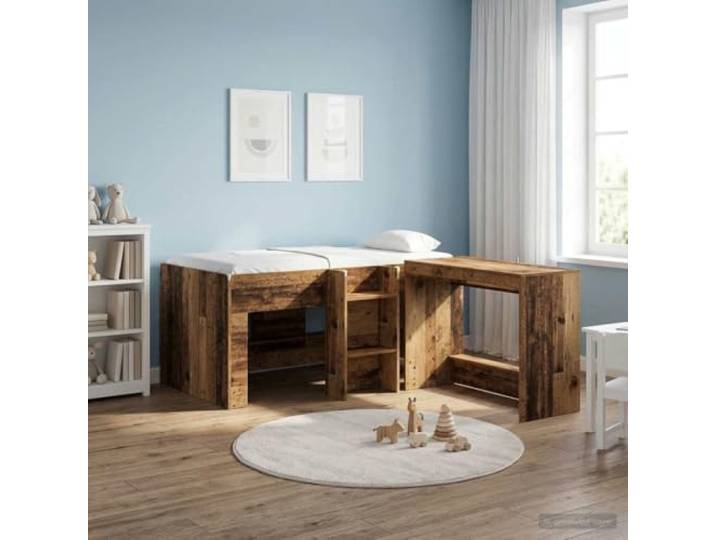 RJPLMFV Hochbettgestell für Kinder, Holz, 80 x 160 cm Mit integrierter Leiter, Unterbettaufbewahrung, TPE-Protektoren, moderner Stil
