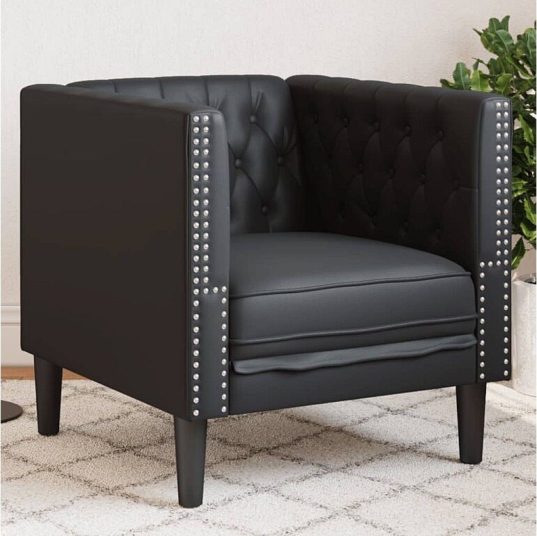 Clicnbuy Sillón Chesterfield de cuero artificial negro