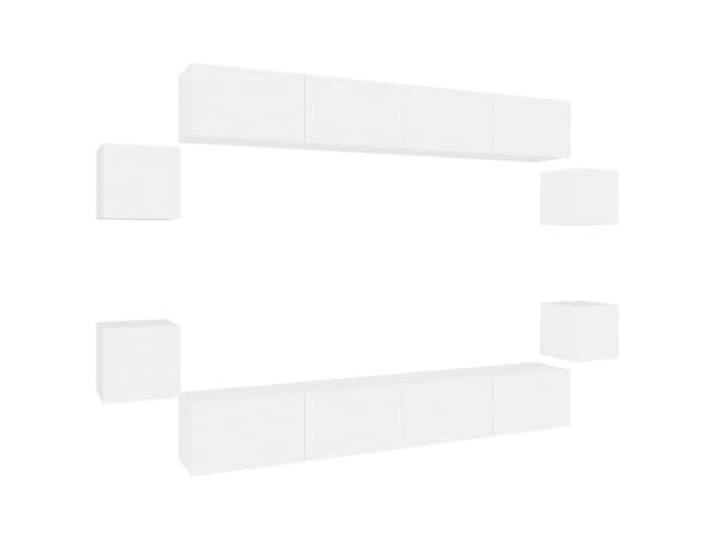 LKJephalotrope 8-tlg TV-Schrank-Set Wandmontage Weiß Holzwerkstoff Platzsparende Wandmontage für das Wohnzimmer mit 8 Teilen für reichlich flexiblen Stauraum.