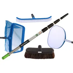 Axis Line 10m Teleskop Pool-/Teich-Set mit 2x Kescher und 2x Bürste