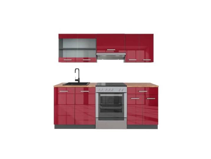Vicco Küchenzeile R-Line, Rot Hochglanz/Anthrazit, 200 cm