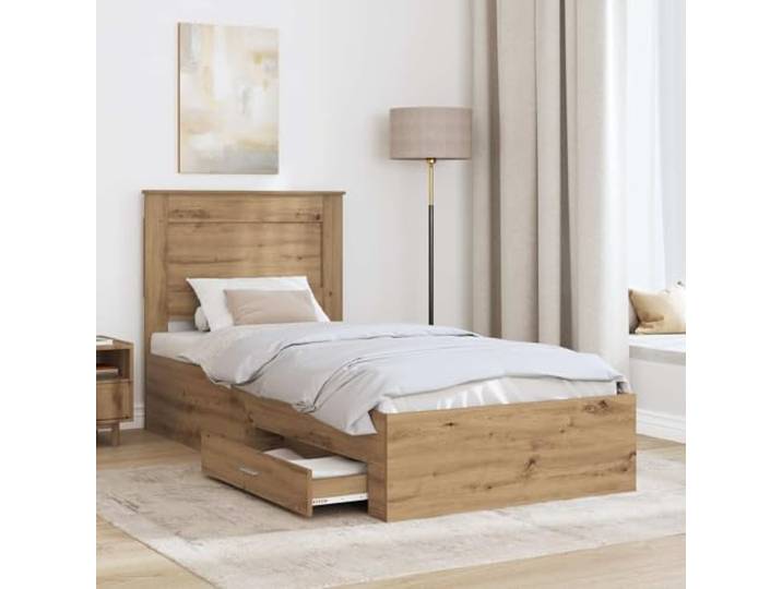 SKTQYQO Bett Eiche 100 x 200 cm Struktur Holz Modernes Design, glatte Oberfläche, langlebig, perfekt für zeitgenössische Innenräume