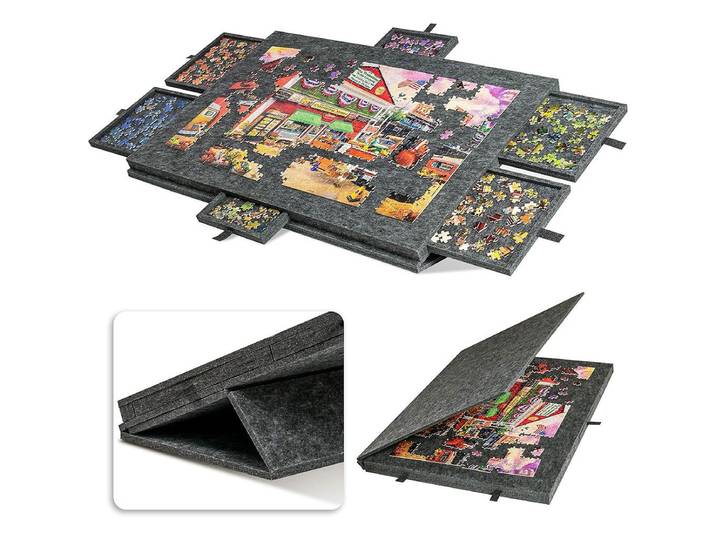 Planche à puzzle inclinable avec support et couvercle, table de puzzle portable avec 6 tiroirs et plateaux de tri pour 1000 pièces