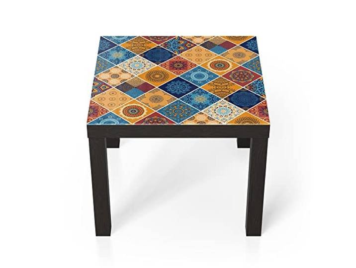 DEQORI Glastisch schwarz klein 55x55 cm Motiv Viereckiges Fliesendekor ausgefallener Beistelltisch aus Glas Hochglanz Couchtisch fürs Wohnzimmer moderner Couch Tisch mit Design