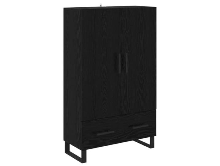 Highboard Schwarz Eichen-Optik 69,5 x 30 x 115 cm Holzwerkstoff Standregal, Aufbewahrung Wohnzimmer, quadratische Metallbeine, mattschwarze Griffe, Regalbretter, Deko Ablage