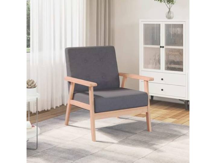 NLQMSU Dunkelgrauer Sessel aus Polyestergewebe mit Rahmen aus Massivholz Weiche Sitzfläche aus Schaumstoff, einfache Montage, Kapazität 110 kg, für den täglichen Gebrauch im Wohnzimmer