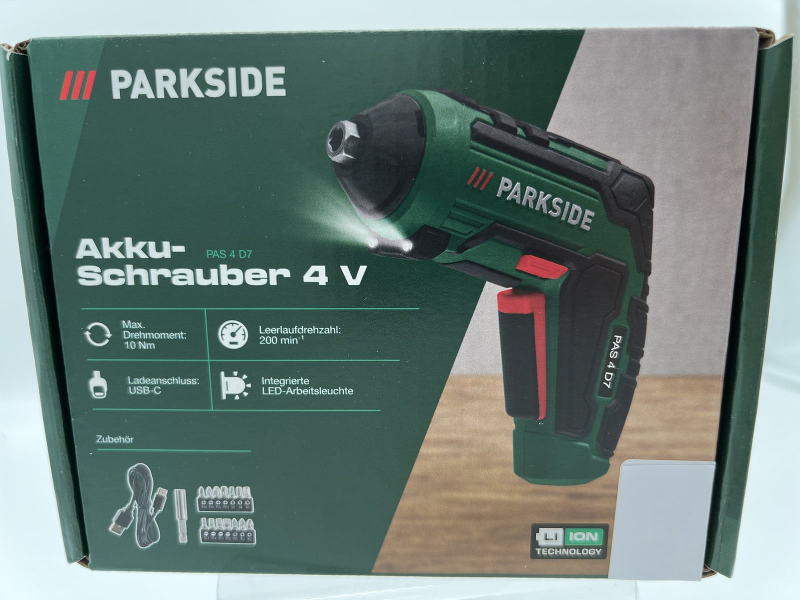 PARKSIDE Accuboormachine 4V met USB-oplaadkabel, LED-lamp en set van 15 bits