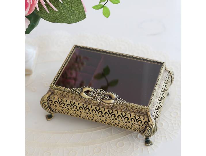Boîte à bijoux creuse en métal faite à la main, décoration de table en span, rangement de bijoux vintage européens, cadeau d'évaluation