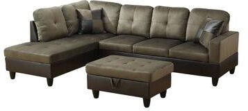 Clihome 3-Piece Couch Living Room Sofa Set, Taupe Flannel L Shape Sofa