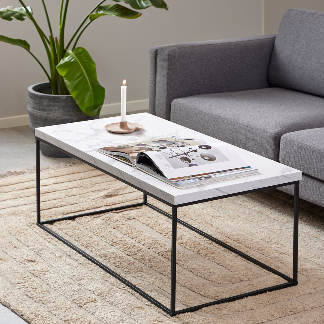 17 Stories Barossa Coffee Table with Marble Top & Black Steel Base 110x55x45cm Black Marble