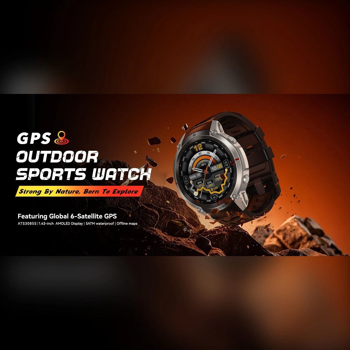 INF Smartwatch mit 1.43 inch AMOLED, Multi-GNSS, 5ATM, 500mAh Akku und Bluetooth-Anrufen Gold