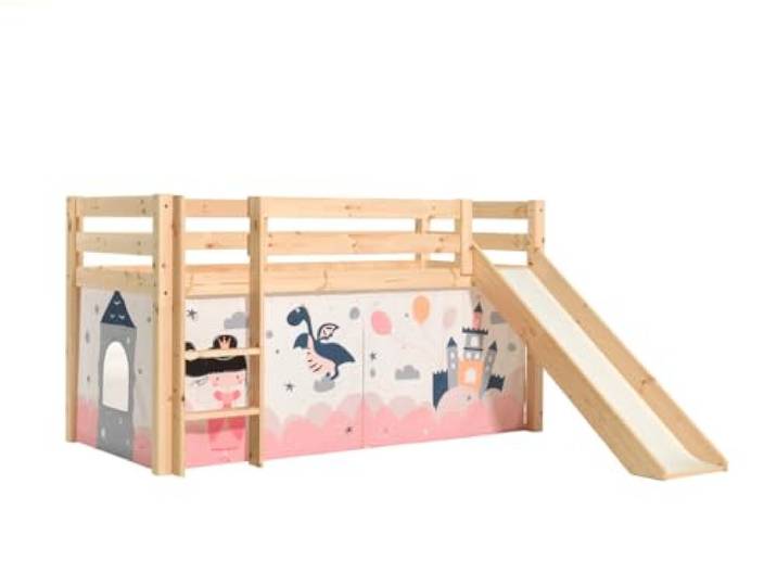 Vipack Bett mittellang, 90 x 200 cm, mit Rutsche und Lattenrost, Bezug Fairy Pino – Holz