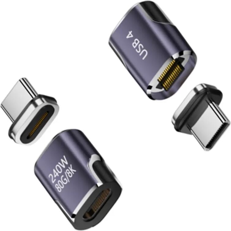 INF Magnetischer USB-C Adapter — Integrierter Aluminiumlegierung Type-C Magnetadapter mit eMarker-Chip, 240W PD, 80Gbps, 8K, Violett