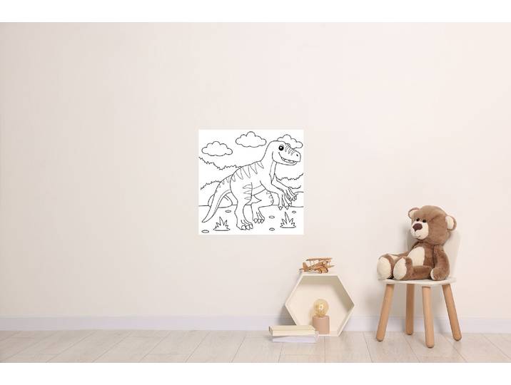 Wandsticker QUEENCE Dino , weiss (weiß), B:45cm H:45cm, Vinyl, Wandtattoos, Wandsticker, DIY-Wandsticker zum Bemalen