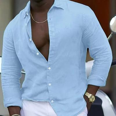 Herren Hemd Freizeithemd Knopfhemd Einfach Urlaub Straße Weiß Rosa Himmelblau Grün Langarm Revers Frühling Sommer Bekleidung Button-Down