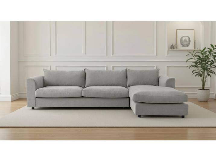 Ecksofa, Chenille, Grau 297×186 cm, Legere Polsterung & Rückenkissen, Modern, LeGer