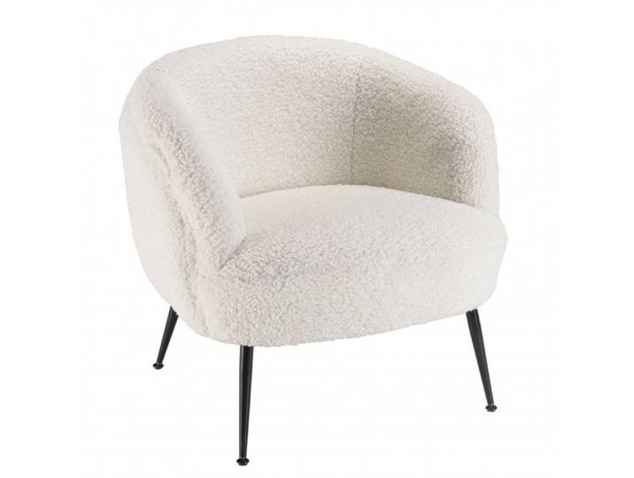 MACABANE AGATHE - Fauteuil cosy tissu bouclette blanc pieds métal noir AGATHE