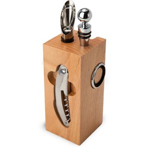 ROMINOX Geschenkset RX2271, Weinaccessoires im Buche-Block, Sommeliermesser, Weinthermometer, Flaschenverschluss ...
