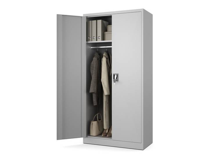 SOZIALRAUMSCHRANK aus Stahl Metallschrank für Büro Stahlschrank für Dokumente Akten Hellgrau 90x45x185cm
