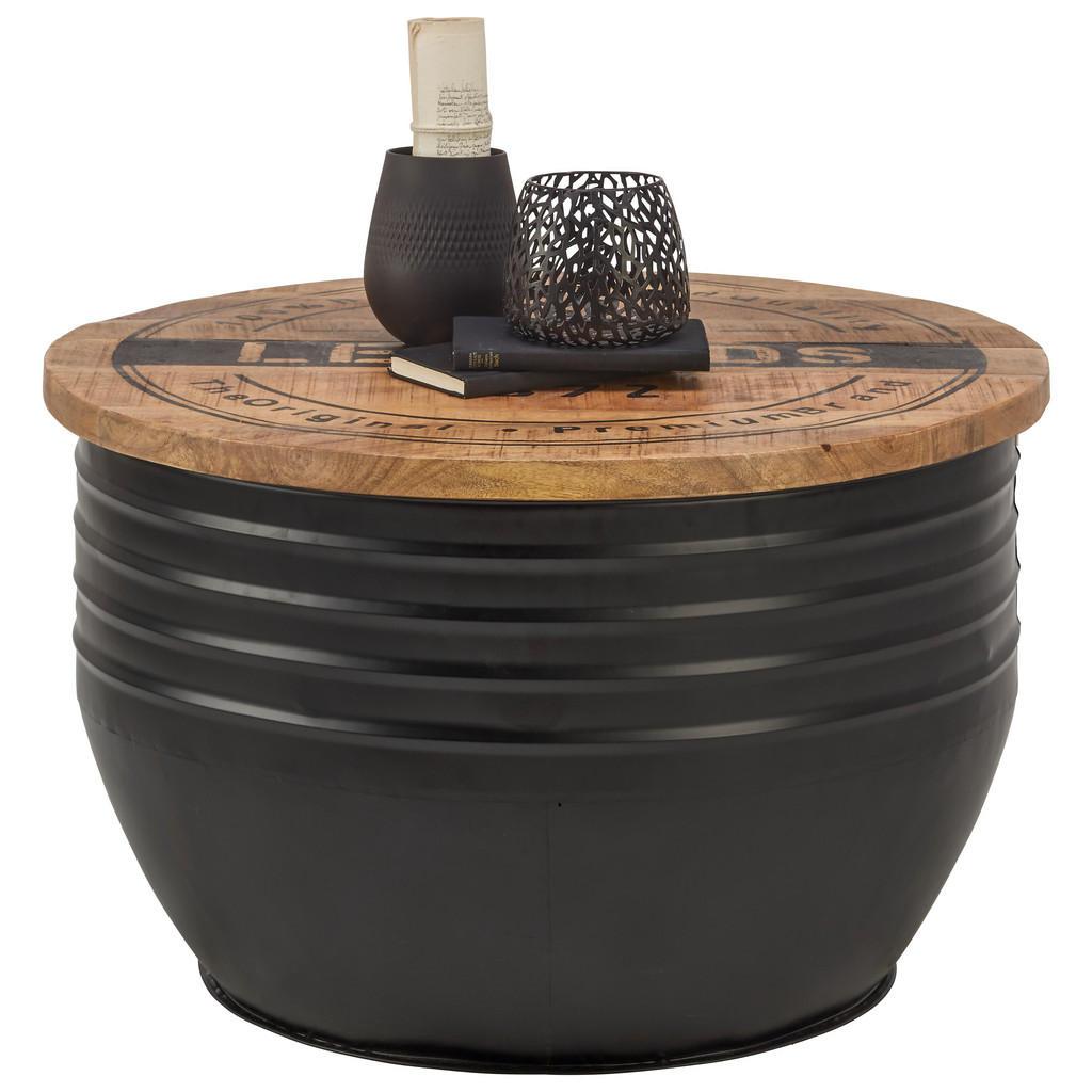 Landscape Couchtisch , Naturfarben, Schwarz , Holz, Metall , Mangoholz , massiv , rund , 75x45x75 cm , Stauraum , Wohnzimmer, Wohnzimmertische, Couchtische, Couchtische rund