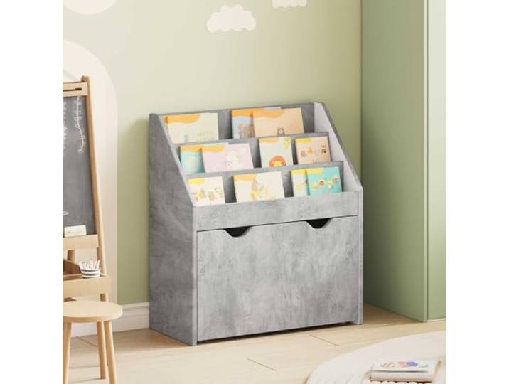 HGPOTUY Regal Betongrau 60 x 29,5 x 69 cm Holzwerkstoff Standregal Freistehend, viel Stauraum, pflegeleichte Oberfläche, einfacher Aufbau, robustes Material