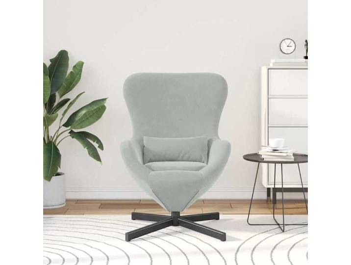 Fauteuil œuf en velours - - Gris clair - 63x73x90 cm - Pivotant à 360° - Coussin lombaire inclus