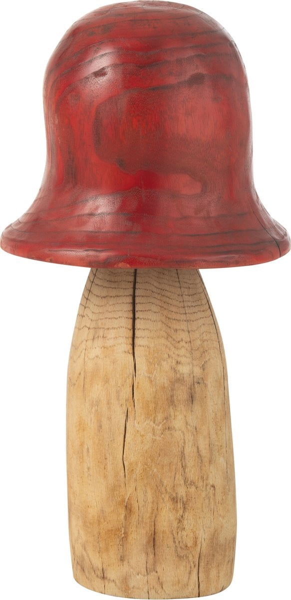 J-Line Decoratie Paddenstoel Stolp - Hout - Rood/Naturel - Large