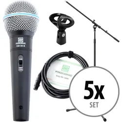 Pronomic DM-58-B Vocal Mikrofon Starter Set 5x Mikro, XLR Kabel, Klemme, Stativ