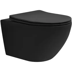 LuxeBath ECD Germany Hänge-WC lang 54 cm Schwarz matt – spülrandlos, Nano-Versiegelung, WC-Sitz Softclose abnehmbar, Tiefspüler Keramik