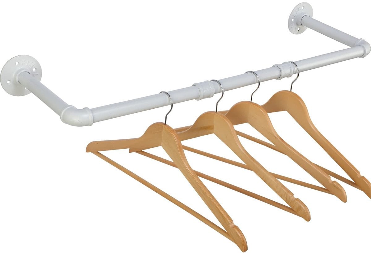 Merkloze wandgemonteerde kledingrail, wit, 70 cm