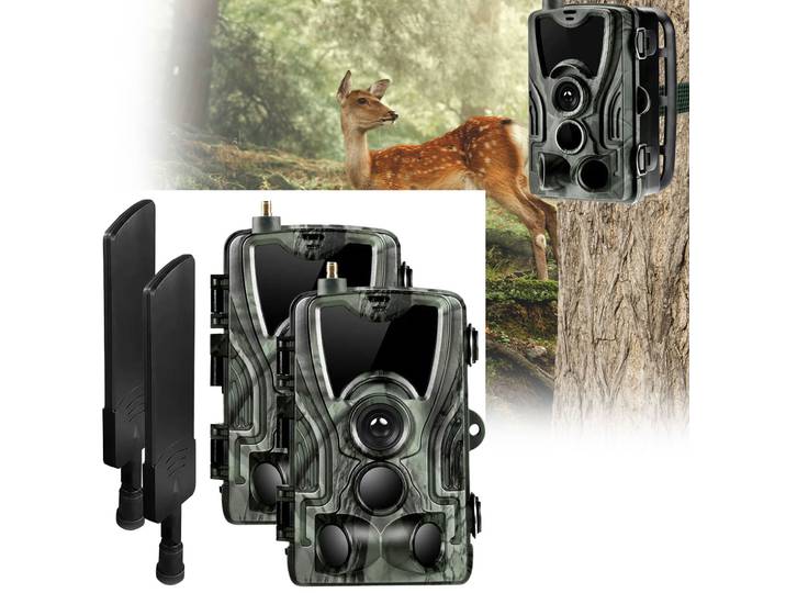 2er-Set 4G-Wildkamera mit 2K-Auflösung, PIR-Sensor, Nachtsicht, App