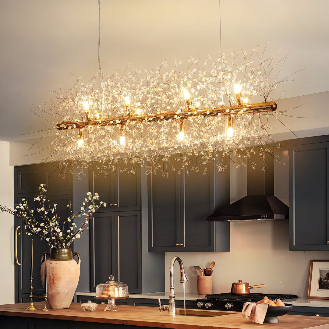 Etta Avenue Dandelion 12-Light Starburst Ceiling Lighting Kitchen Island Crystal Firework Chandelier Gold 40cm H X 92cm W X 30cm D