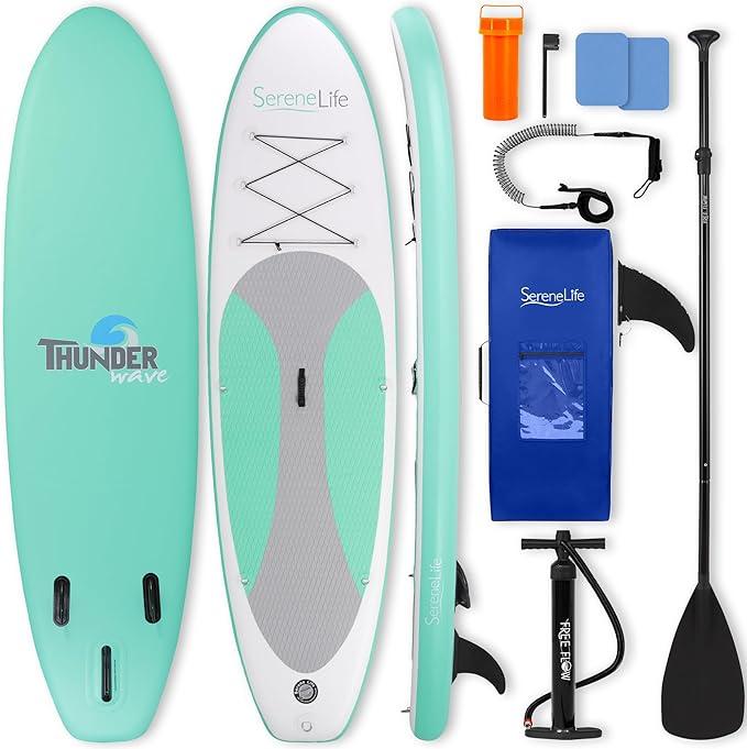 Stand Up Paddling Board Set, SUP Board Komplettes Zubehör, Stand Up Paddle Board für Kinder & Erwachsene, Surfbrett & Tragetasche, Paddle Set Anti-Rutsch mit Pumpe, Auflasbares Paddelbrett