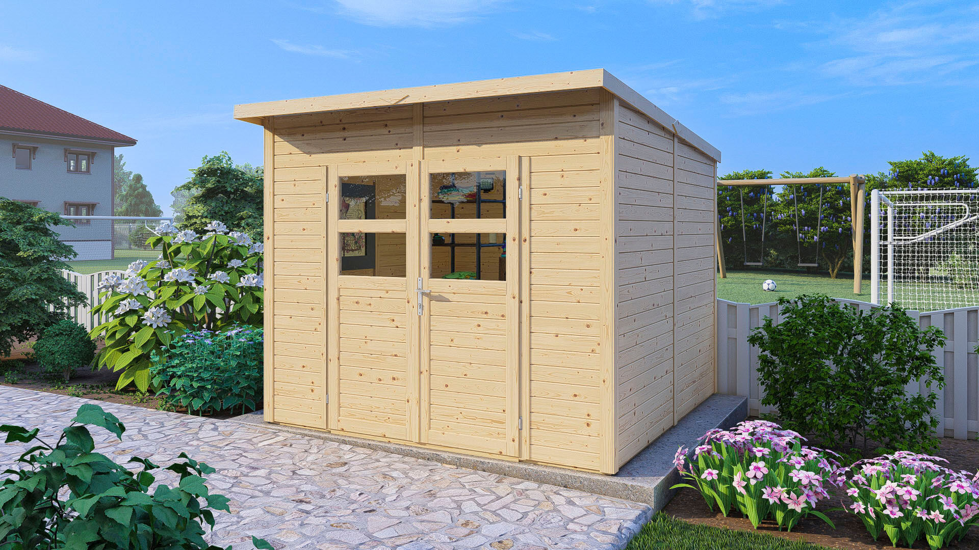 Gartenhaus KONIFERA "Felix 3", beige (naturbelassen), Fußboden im Gartenhaus, ohne Dacheindeckung, Massivholz, Gartenhäuser, Gartenhaus, Inklusive Fußboden