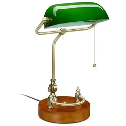 Relaxdays Bankerlampe mit Zugschalter Braun,Gold,Grün