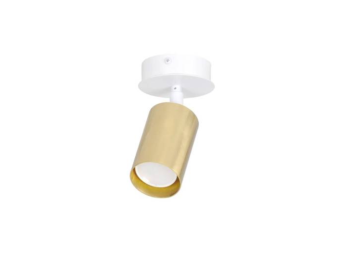 Spot de plafond orientable cylindrique doré avec rosace blanche