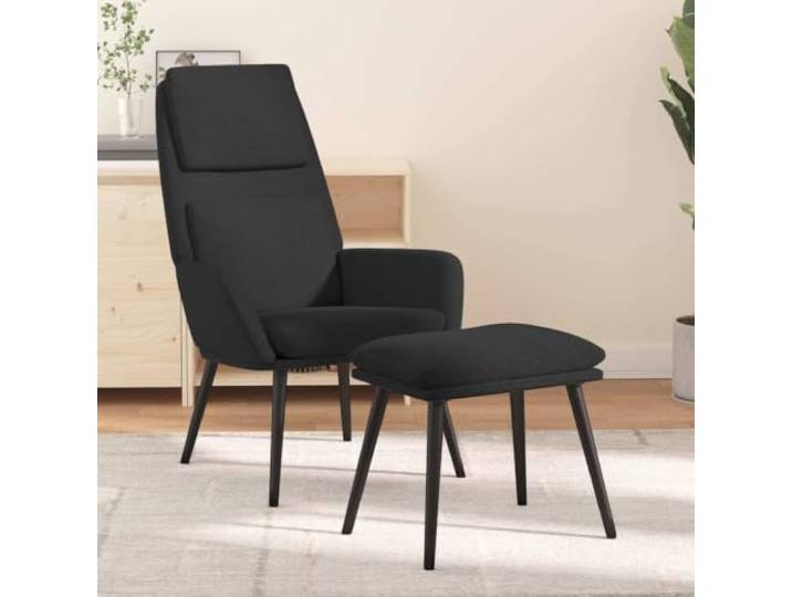 IBUQDDV Relaxsessel mit Hocker Schwarz Stoff mit Metallrahmen Schwarz, Stoffbezug, Metallrahmen, Armlehnen, Hocker inklusive, Montageanleitung enthalten