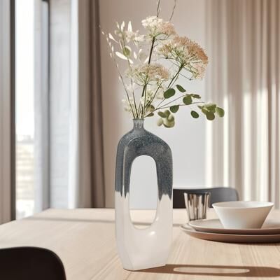Sagebrook Home Modern Ceramic Blue/White Round Curvy Open Cutout Vase