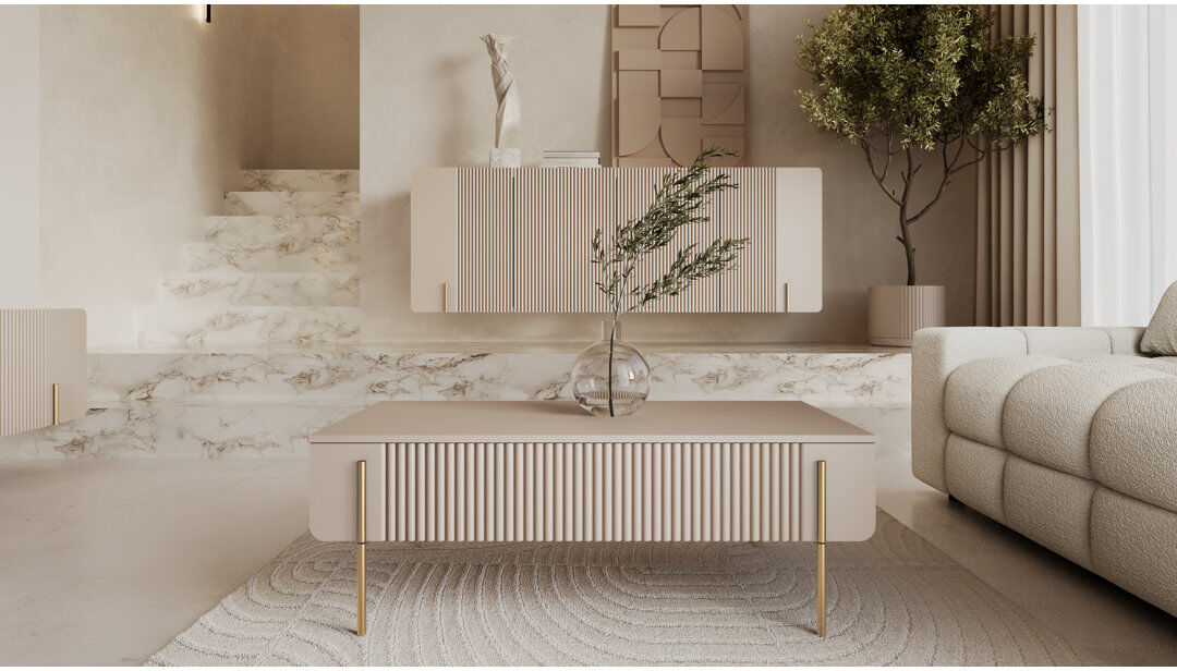 Corrigan Studio Otterburn Coffee Table with Storage Cashmere/Gold/Cashmere 40cm H X 100cm W X 60cm D