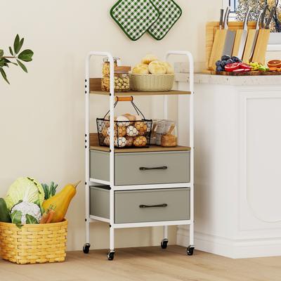 Lirago Rolling Utility Storage Cart with 2 Open Shelves and 2 Fabric Drawers