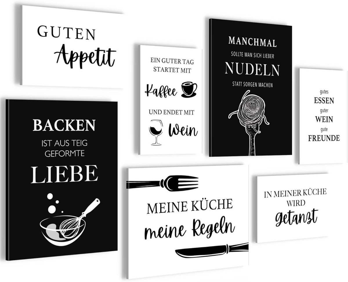 Canvas Schilderijen Set met Moderne Grafische Kunst voor Keuken Decoratie