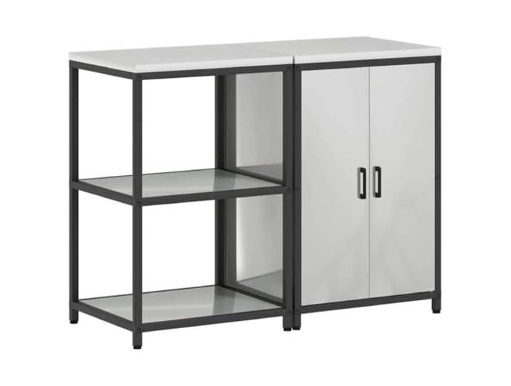 fsahslih Küchenschrank Set HATTEM 2-teilig Silber aus Stahl Robuste Outdoor Küchenschränke aus verzinktem Stahl mit 4 Regalböden für Terrassenküche und Garten.