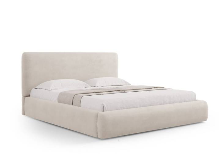 Lit coffre avec tête de lit 140x200cm en chenille beige