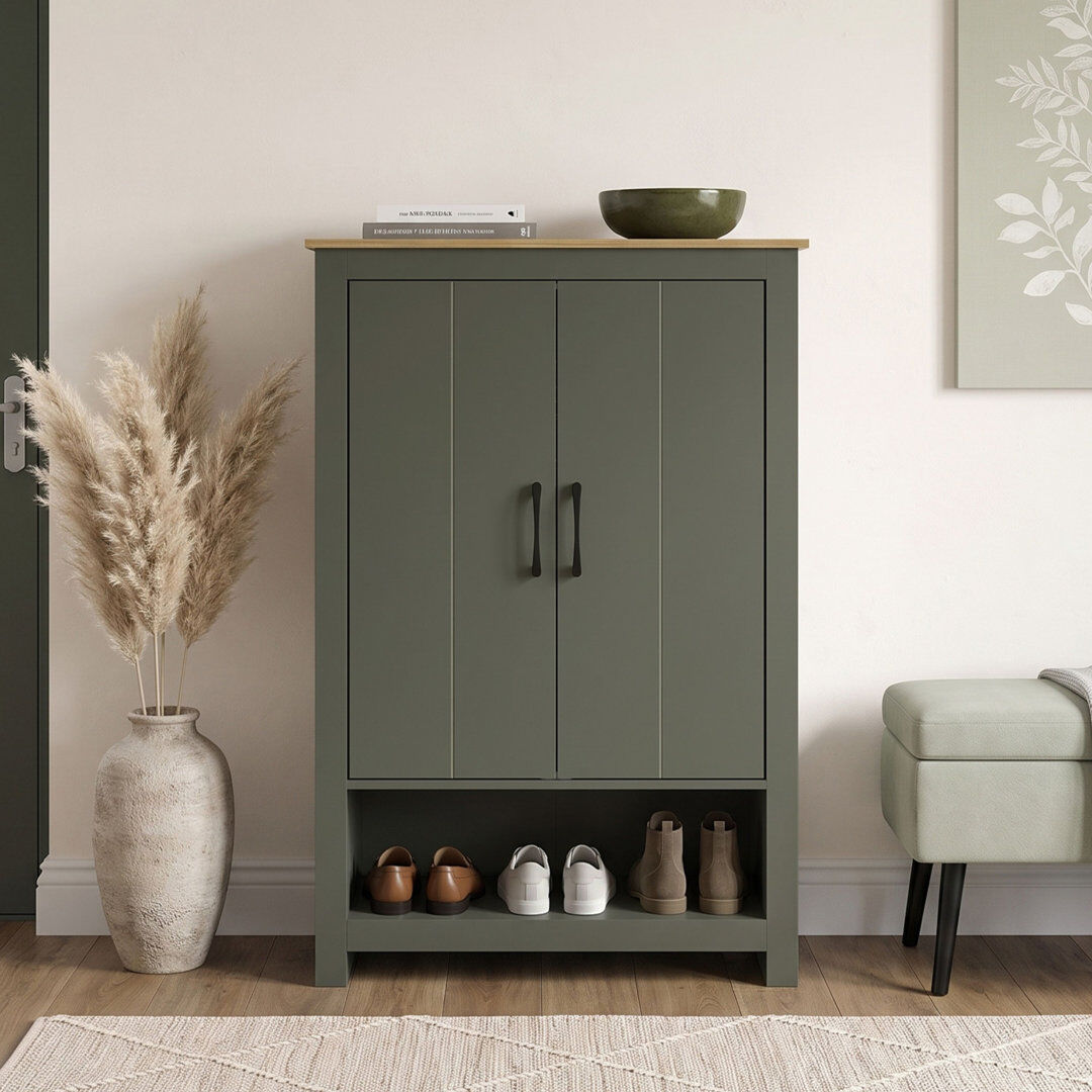 Latitude Run® Limestone 2 Door Shoe Cabinet with Open Shelves Kale Green 12