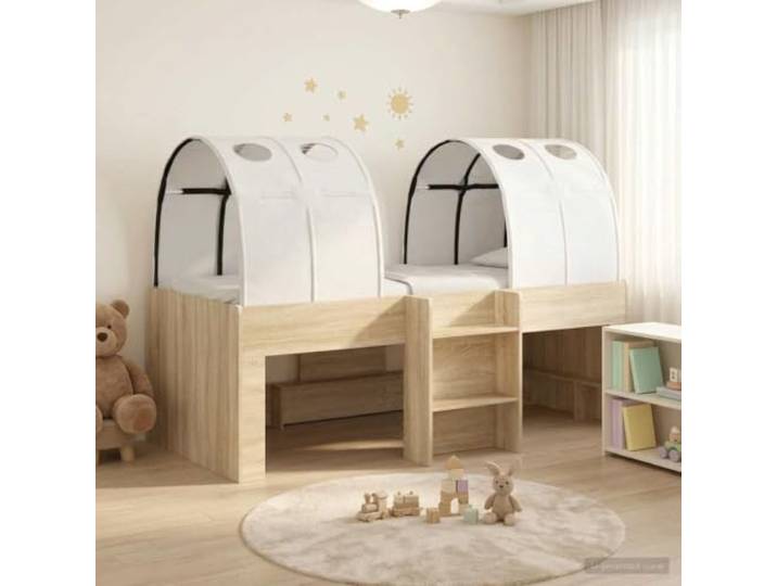 RJPLMFV Bett mit 3 Stck. Sonoma-Eiche und weiß, Holz Lattenrost, universelle Unterstützung, einfache Montage, modernes Design für Schlafzimmer