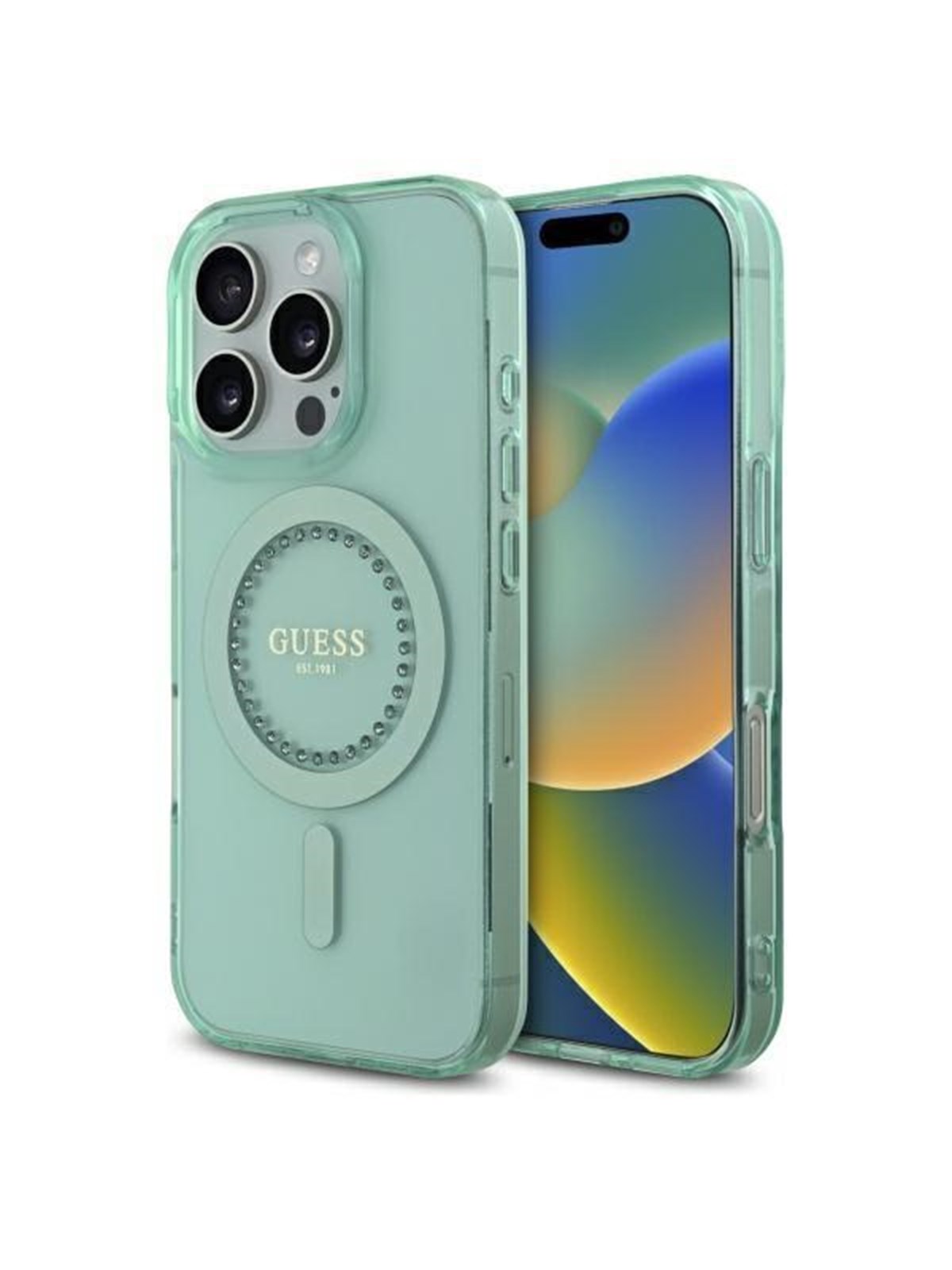 GUESS IML Rhinestones MagSafe Case for iPhone 16 Pro Max - Green