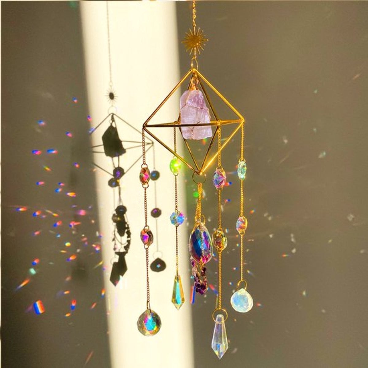 Amethist Suncatcher - Paarse Kristallen Zonnevanger - Hangende Regenboogmaker