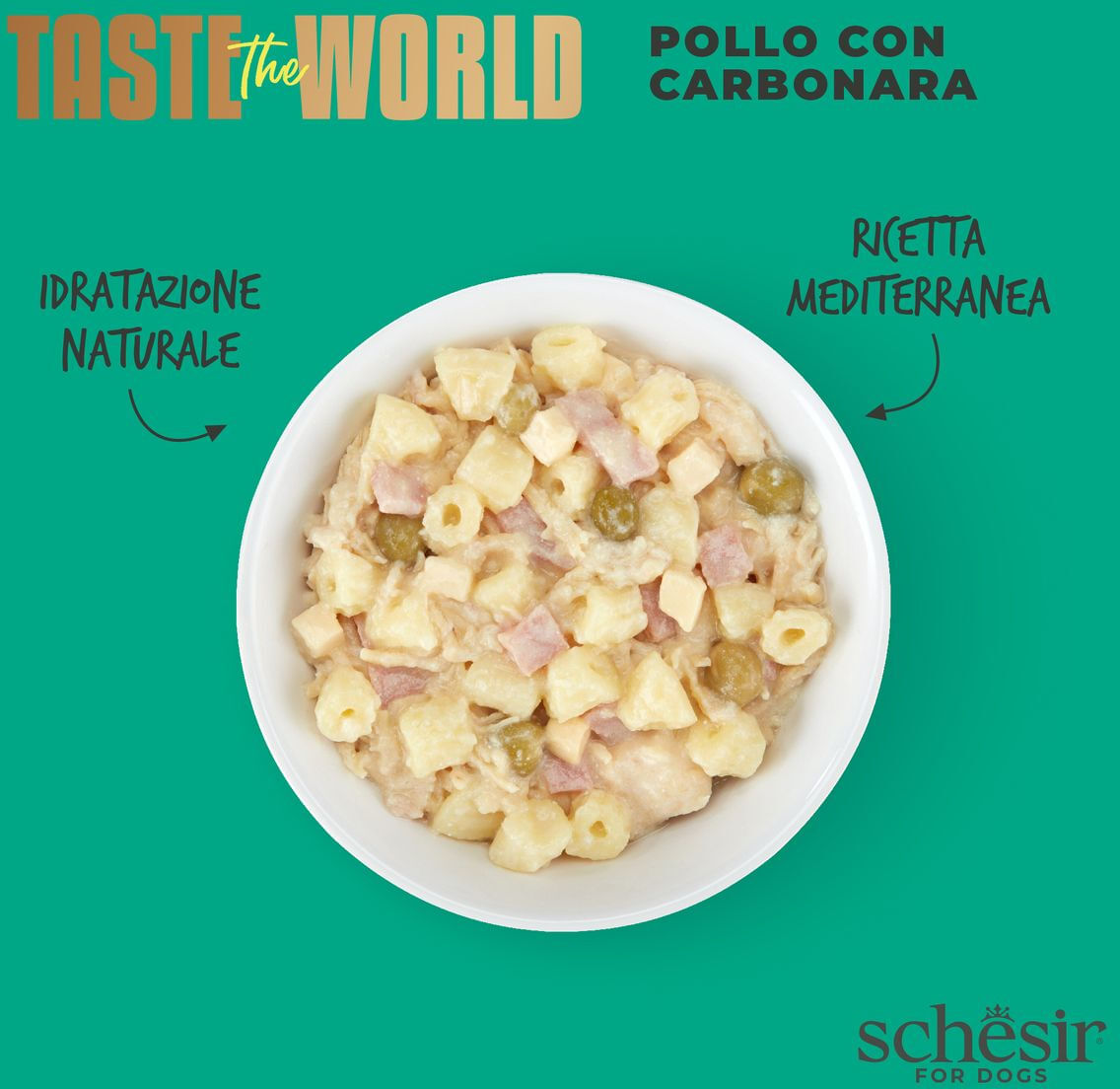 Schesir Taste The World Dog Lattina Multipack 8x150G POLLO CON CARBONARA