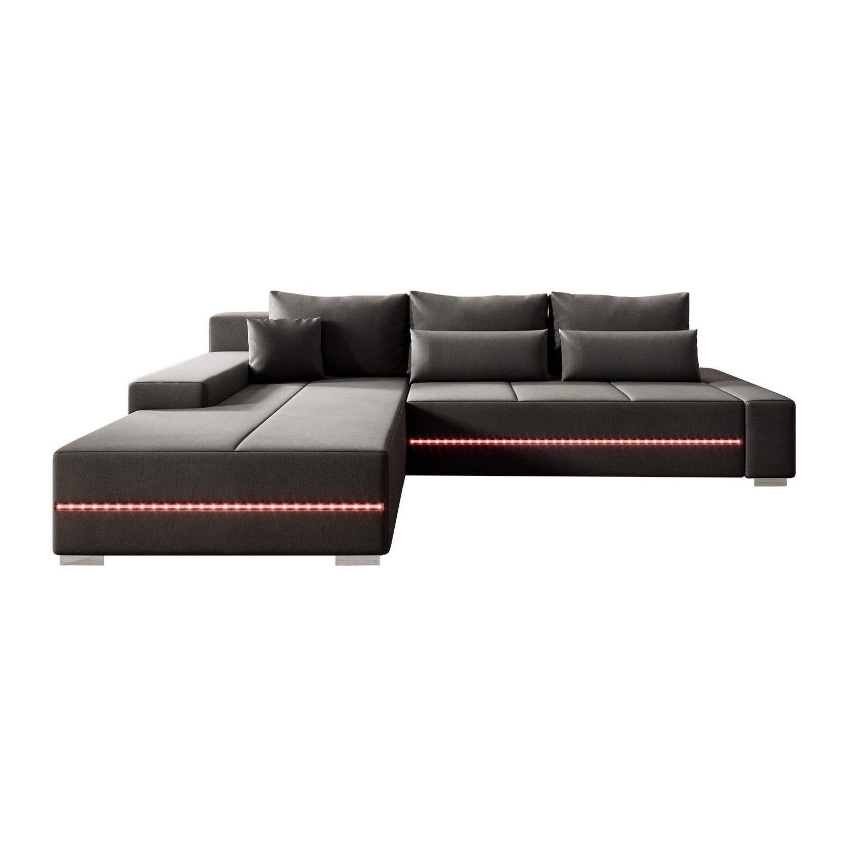 Juskys Sofa Davos Rechts - Bequemes Ecksofa mit Schlaffunktion, Bettkasten, Samt & LEDs - Dunkelgrau