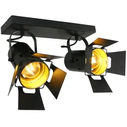 Mexlite Deckenstrahler CARRÉ, 2-flammig, 2x E27, Studio-Optik, mit Licht-Toren, dreh- und neigbar, schwarz matt / innen gold matt STE-7997ZW